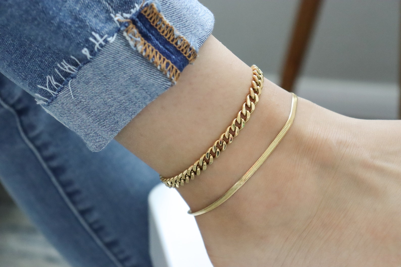 Gold Stainless Steel Anklet Gold Chain Anklet Herringbone Etsy