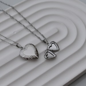 Sterling Silver Heart Locket Necklace, Silver Locket Necklace, Photo Necklace Gift Heart Locket Necklace, WATERPROOF Jewelry Custom Handmade image 3
