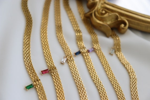 18K GOLD FILLED Mesh Vintage Choker Necklace, Zircon Stone Necklace WATERPROOF Jewelry Gold Retro Gift Gemstone Necklace Handmade Women Gift