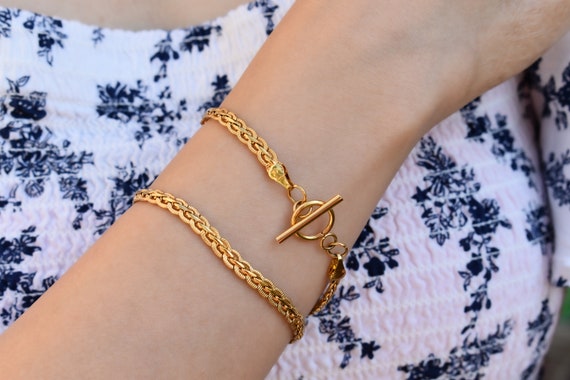 Gold Filled Vintage Bracelet, Gold Filled Vintage Toggle Bracelet, Gold Ankle Bracelet, WATERPROOF Anklet, Body Jewelry