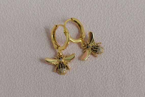 Gold Filled Bee Animal Earrings · Honeybee Hoop Dangle Drop Earring Waterproof Animal Gold Studs Jewelry Gift Jewelry For Her Women Daughter