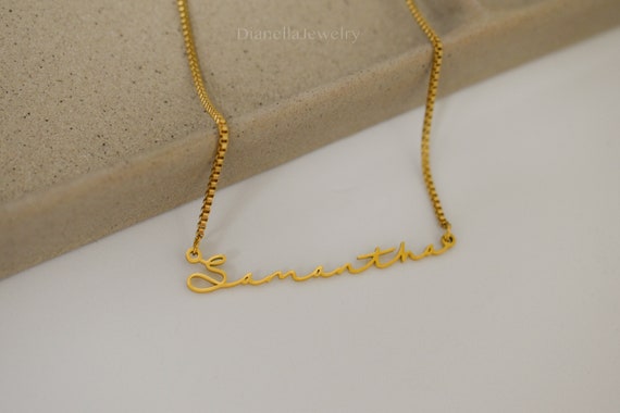 18K Gold Name Necklace Handwriting Cursive Name Custom Handwriting Font Personalized Gifts Gold Pendant Necklace Gift For Her Women Him Girl