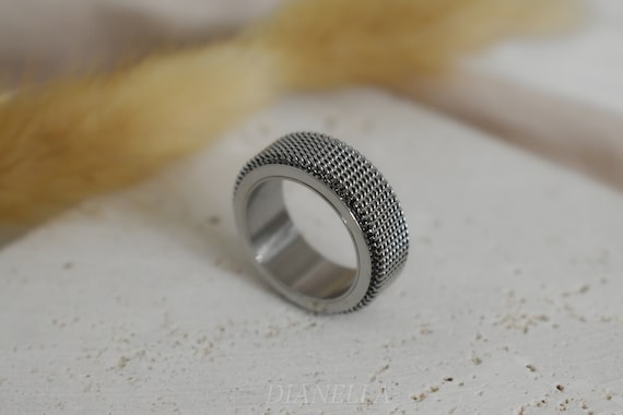 Fidget Spinner Rings, Mens Fidget Rings, Black Spinner Anxiety Healing Silver Band Rings, Personalized Band Rings, Boyfriends Gifts Him Dad