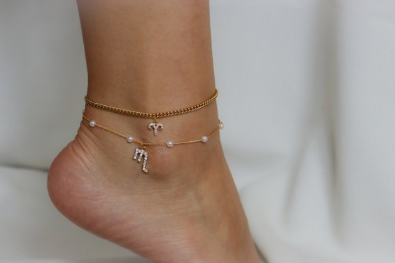 Gold FILLED Zodiac Sign Anklet Body Chain Anklet Gold Jewelry Birthday Gift Zodiac Jewelry Constellation Waterproof Jewelry Gift For Woman