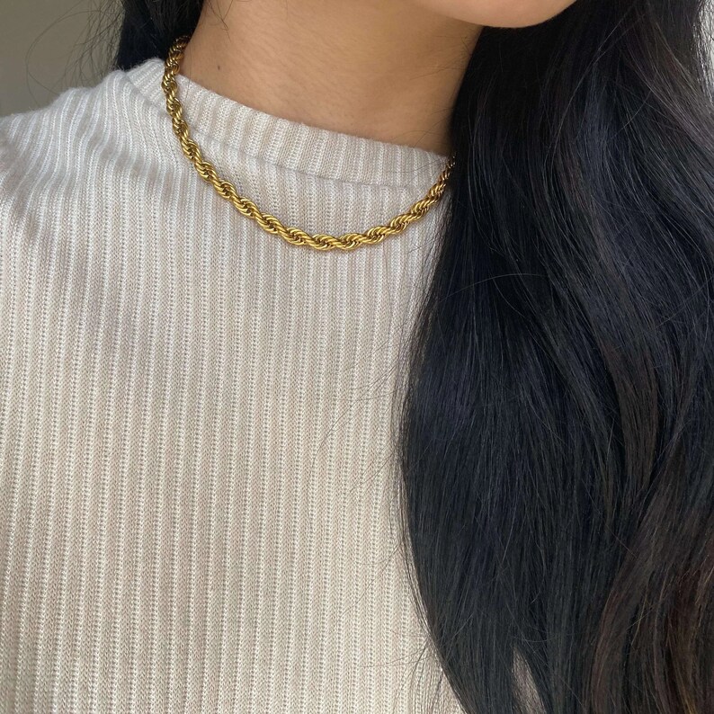 18k Gold Twist Chain Rope Chain Choker 18K Gold Stainless Etsy