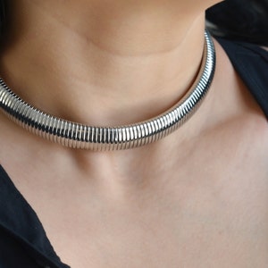 Silver Choker Necklace, Sterling Silver Thick Choker, Woman Choker Necklace Chunky Neck Chain Punk WATERPROOF Jewelry Gift For Him Her Women image 8