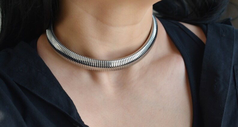 Silver Choker Necklace, Sterling Silver Thick Choker, Woman Choker Necklace Chunky Neck Chain Punk WATERPROOF Jewelry Gift For Him Her Women image 8