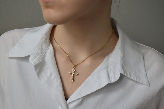 Gold Cross Necklace, Renaissance Dainty Religious Cross Women Kids Necklace Gold Chain Necklace Pray Church Handmade Pendant Christmas Gift
