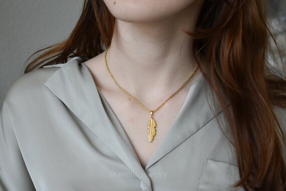 18K Gold Leaf Pendant Necklace · Women Palm Tree Curry Fern Leaf Chain Necklace · Gold Charm Leaves Choker Unique Custom WATERPROOF Jewelry