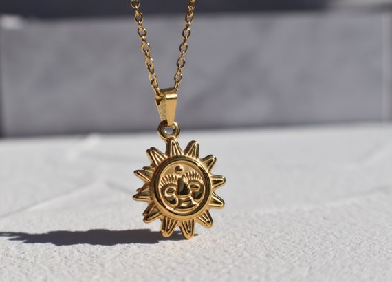 GOLD FILLED Sun Necklace, Sunburn Necklace, Sunburst Pendant, Gold Filled Chain Necklace WATERPROOF