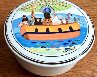 Vintage Villeroy & Boch Naif Noah's Ark Round Trinket Box with Lid