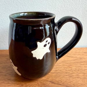 Black Ghost Halloween Ceramic Coffee Mug by Jeremy of Wynu Pottery | Spooky Season Coffee Tea Mug