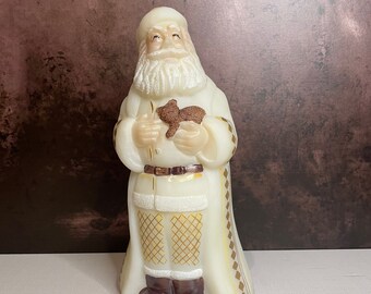 Fenton 8.25" Golden Age Santa Claus with Kitten | Handpainted + Signed by S. Fisher #1124 | Fenton 5249 JN