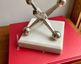 Mid Century Modern Style JAX Jacks Metal Pop Art Sculpture Paperweight on Marble Stone Base