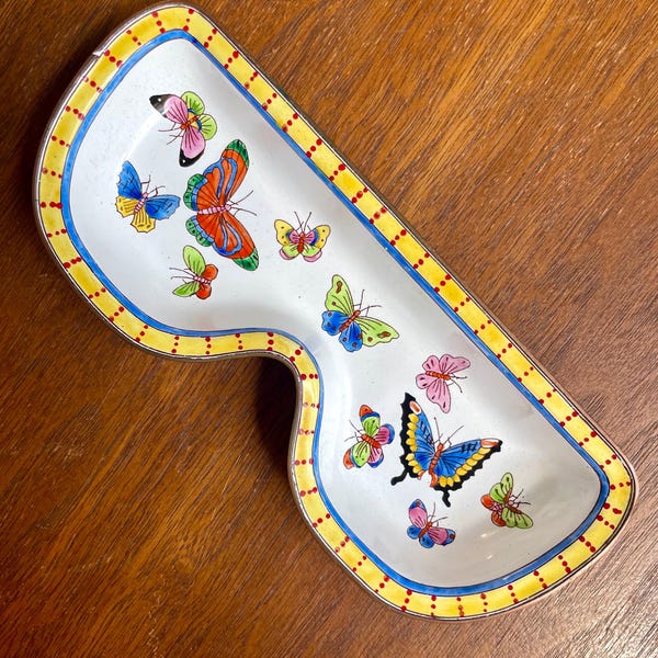 Vintage Y2K Kelvin Chen Enamel on Copper Eyeglass Holder with Vibrant Butterfly Design | Butterflies