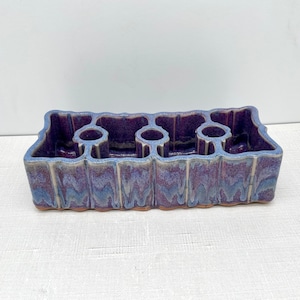 Bay Pottery Ceramic 3 Candle Holder Purple Drip Glaze | MCM Mid century Danish Modern | Virginia Studio Pottery