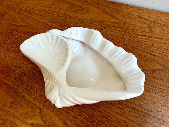 Vintage White Ceramic Double Shell Seashell Dish … - image 1