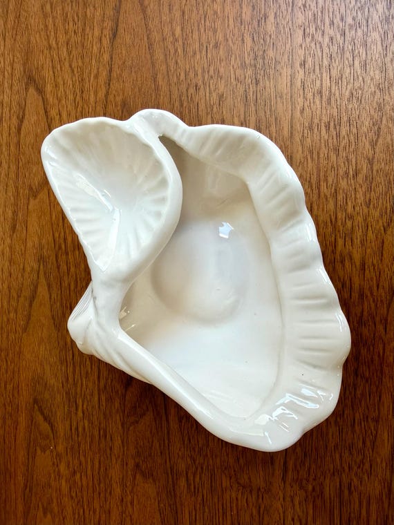 Vintage White Ceramic Double Shell Seashell Dish … - image 7