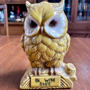 Vintage 1970s Be Wise Save Ceramic Owl Bank | Piggy Bank, Coin Bank 70s Retro Kitsch