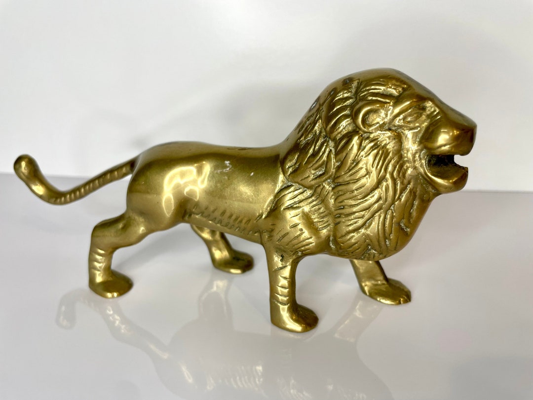 Vintage Brass Lion Figurine Mid Century Modern Paper Weight Figurine
