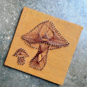 Vintage Mushroom Wire Nail String Art, Orange | Kitsch 1970s Art Wall Hanging