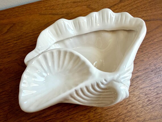Vintage White Ceramic Double Shell Seashell Dish … - image 2