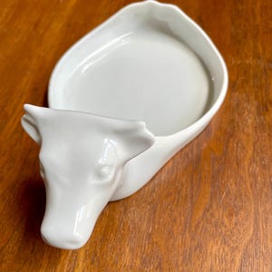 Vintage Apilco France Cow Bull Porcelain Butter Cheese Plate with Glass Dome | French Charcuterie Kitchen Serving Platter French Country