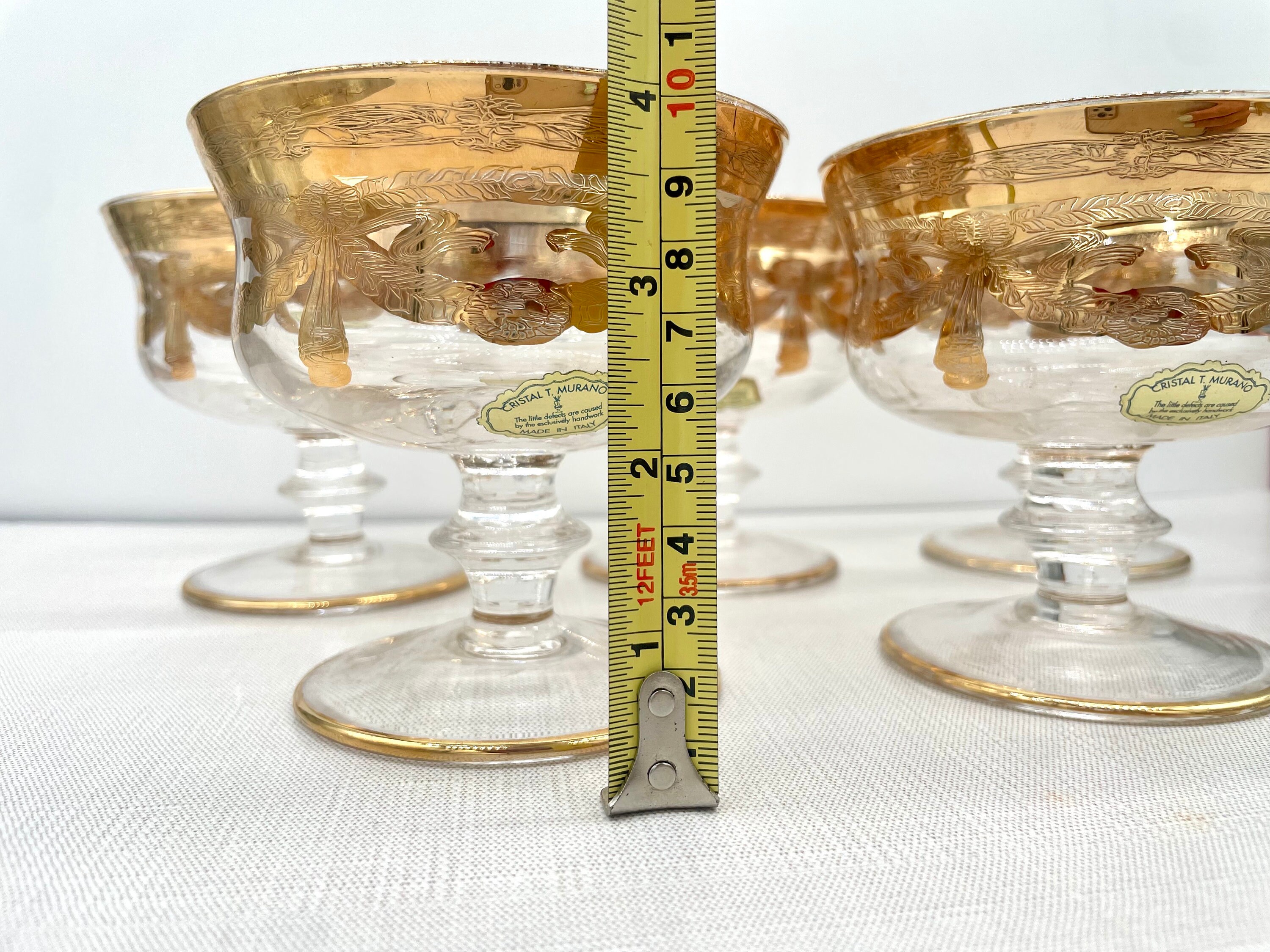 Cristal T. Murano Gilded Gold Glass Cocktail Dessert Glass, Sold 