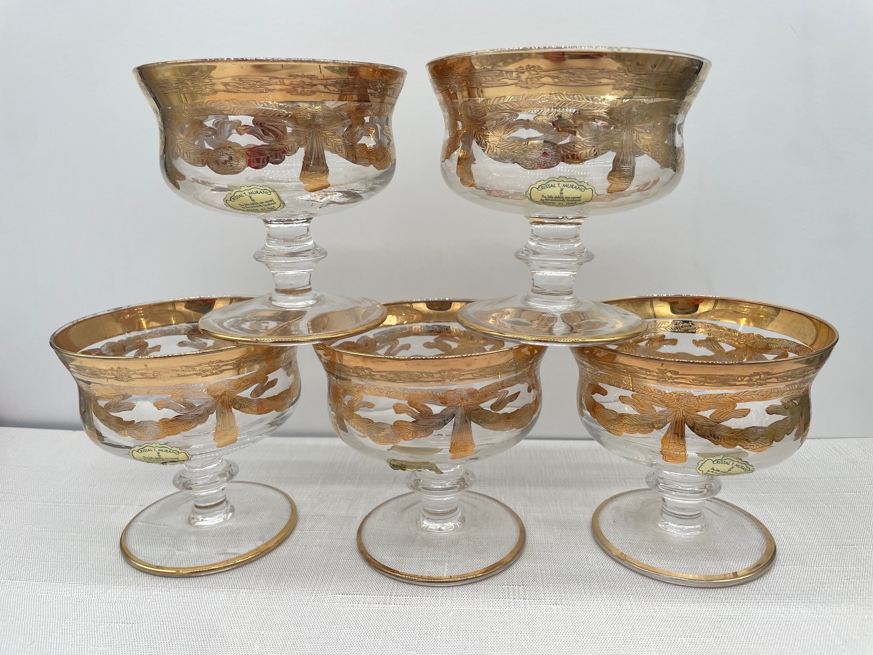 Cristal T. Murano Gilded Gold Glass Cocktail Dessert Glass Cristal T. Murano Gilded Gold Glass Cocktail Dessert Glass