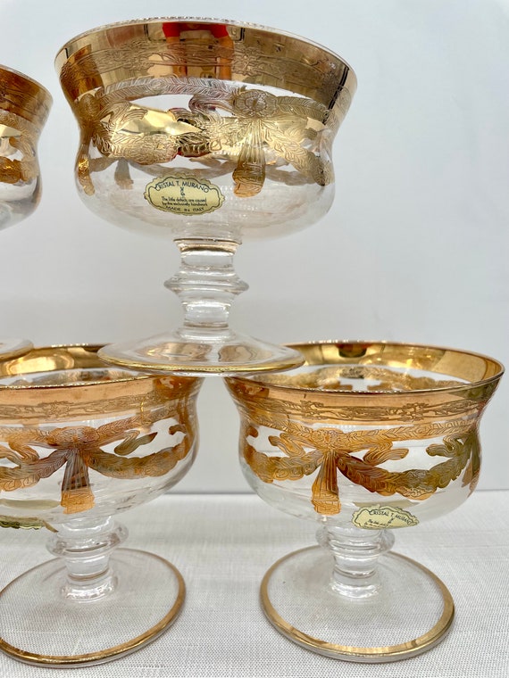 Cristal T. Murano Gilded Gold Glass Cocktail Dessert Glass, Sold