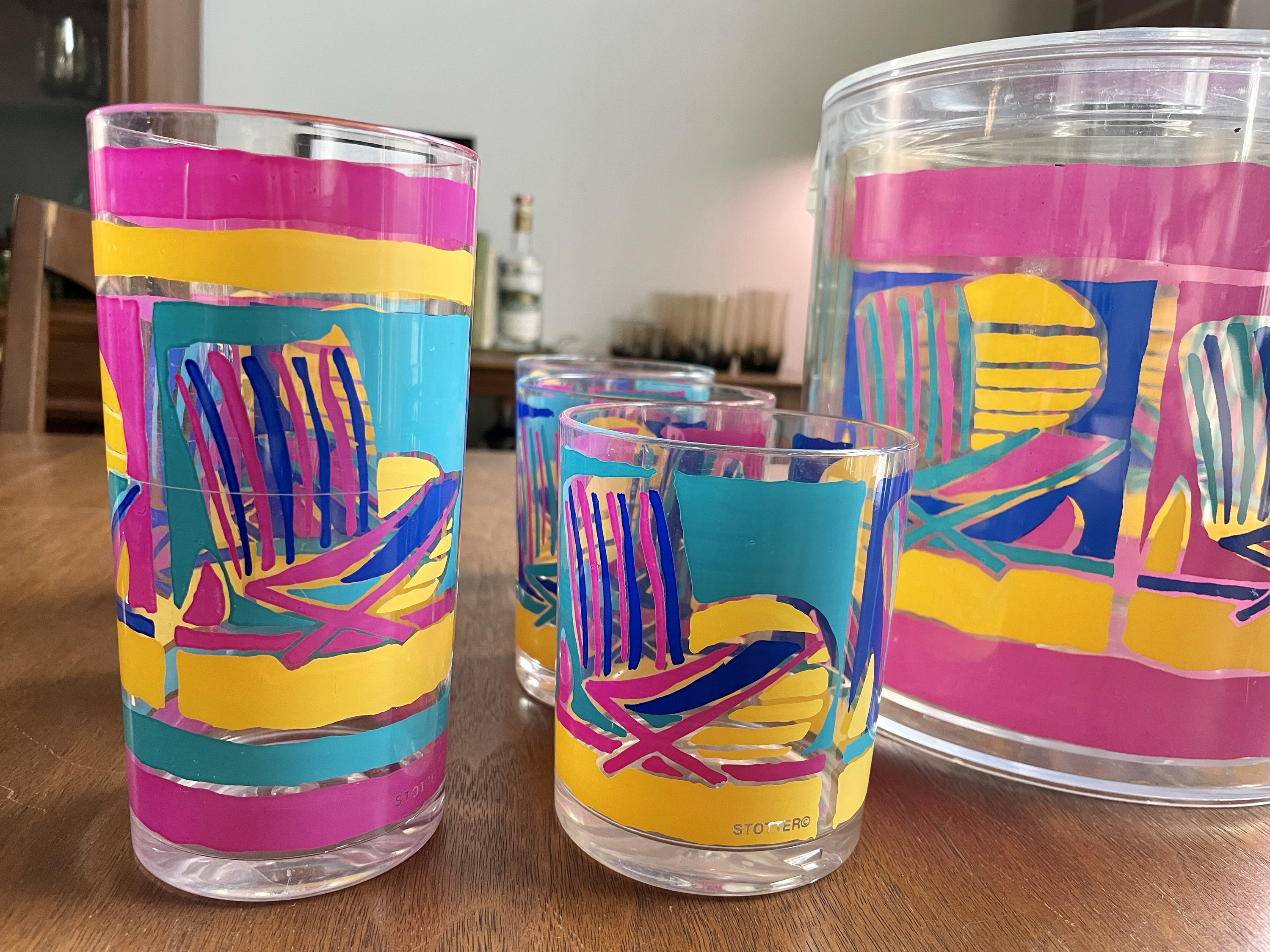 Vintage Stotter Acrylic Plastic Cocktail Glasses and Ice Bucket | Pool ...
