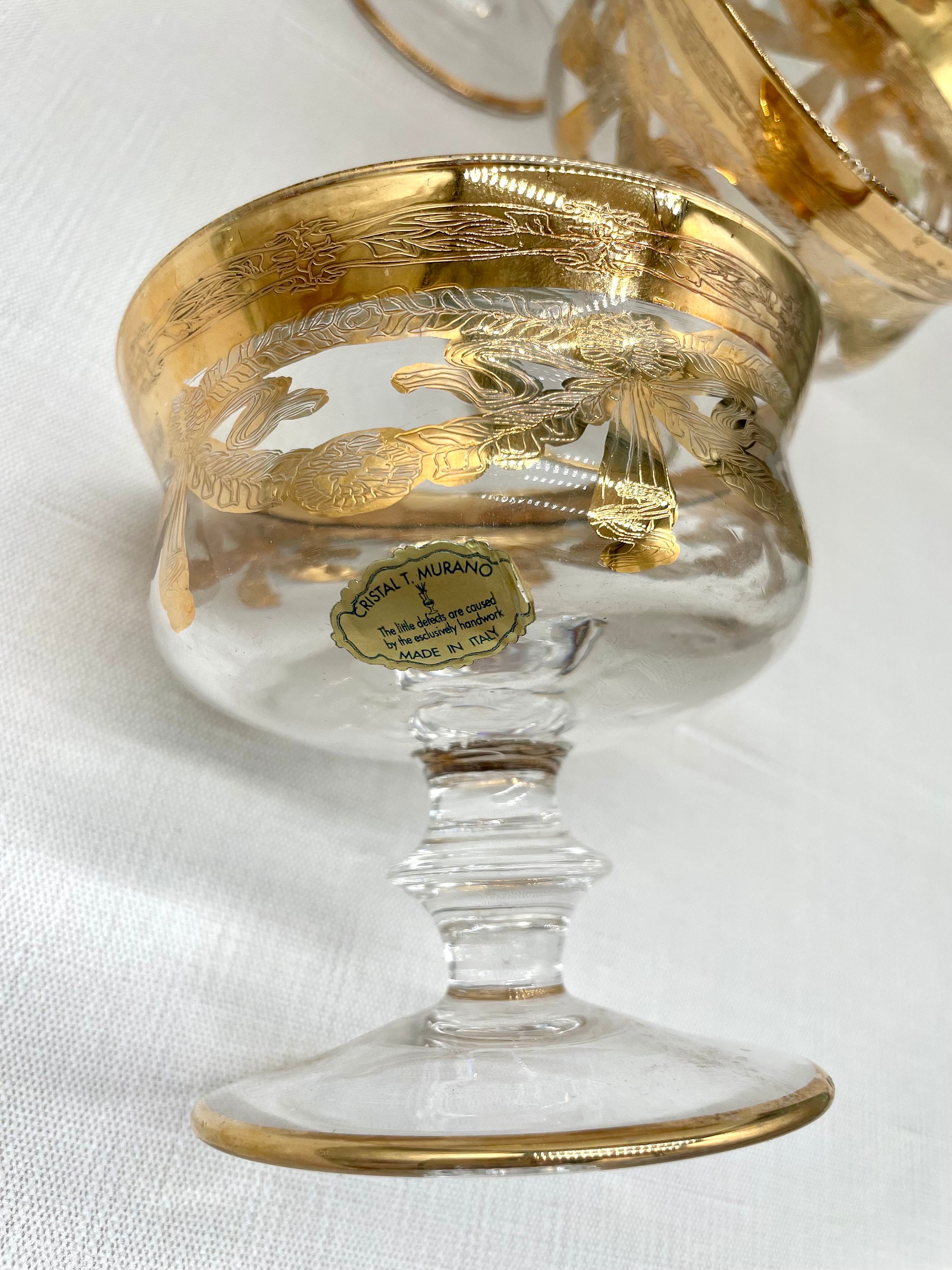 Cristal T. Murano Gilded Gold Glass Cocktail Dessert Glass Cristal T. Murano Gilded Gold Glass Cocktail Dessert Glass