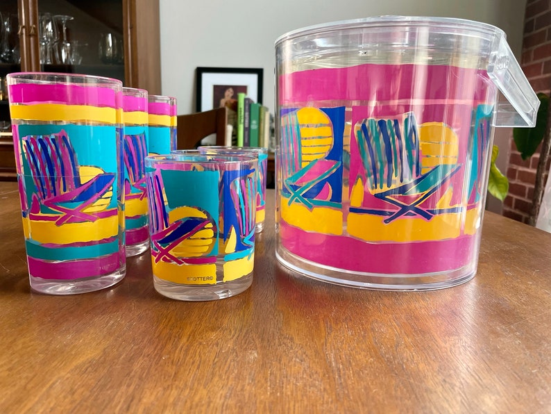 Vintage Stotter Acrylic Plastic Cocktail Glasses and Ice Bucket | Pool ...
