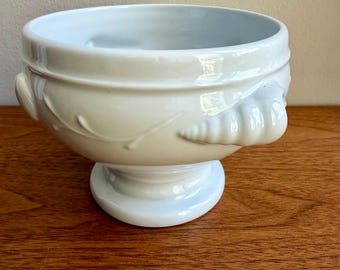 Vintage Apilco Ocean French White Porcelain Soup Bowl with Sea Shell Handles