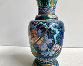 Vintage Colorful Enameled Brass Vase