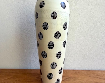 Hand Carved Kenya Soapstone Vase, African Tribal White Black Swirls