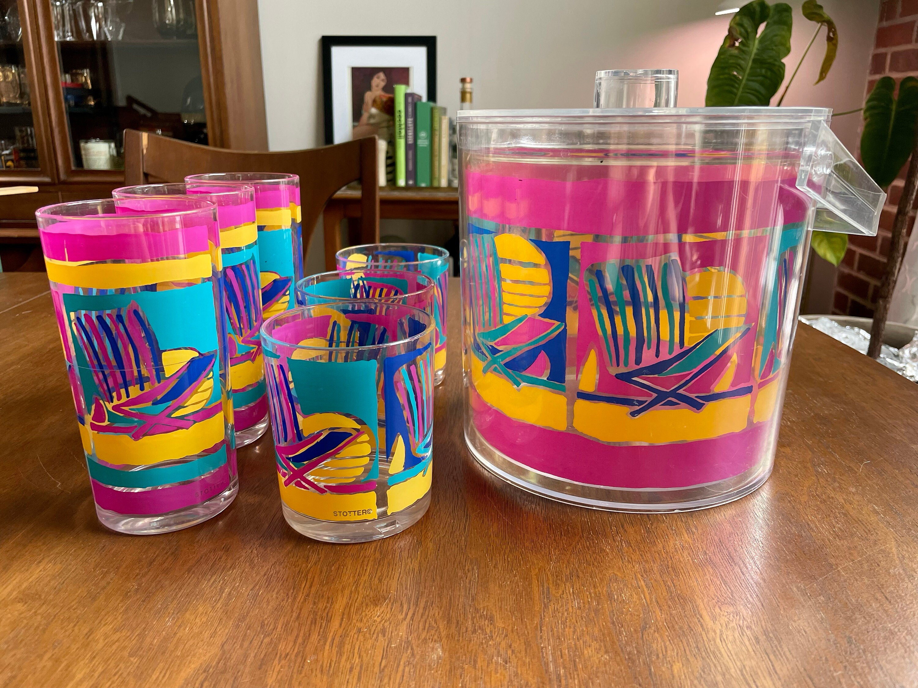 Vintage Stotter Acrylic Plastic Cocktail Glasses and Ice Bucket | Pool ...