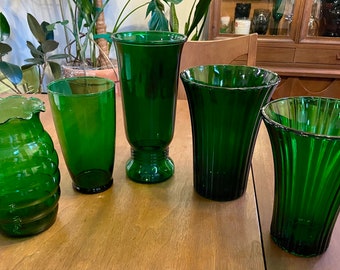 Collectible Vintage Green Glass Vases | Napco, Anchor Hocking | Mid Century Modern MCM