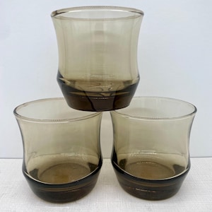 Set of 3 Vintage 1970s Libbey Tawny Brown Lowball Cocktail Old Fashioned Rocks Glasses | Mid Century Bar, MCM Barware