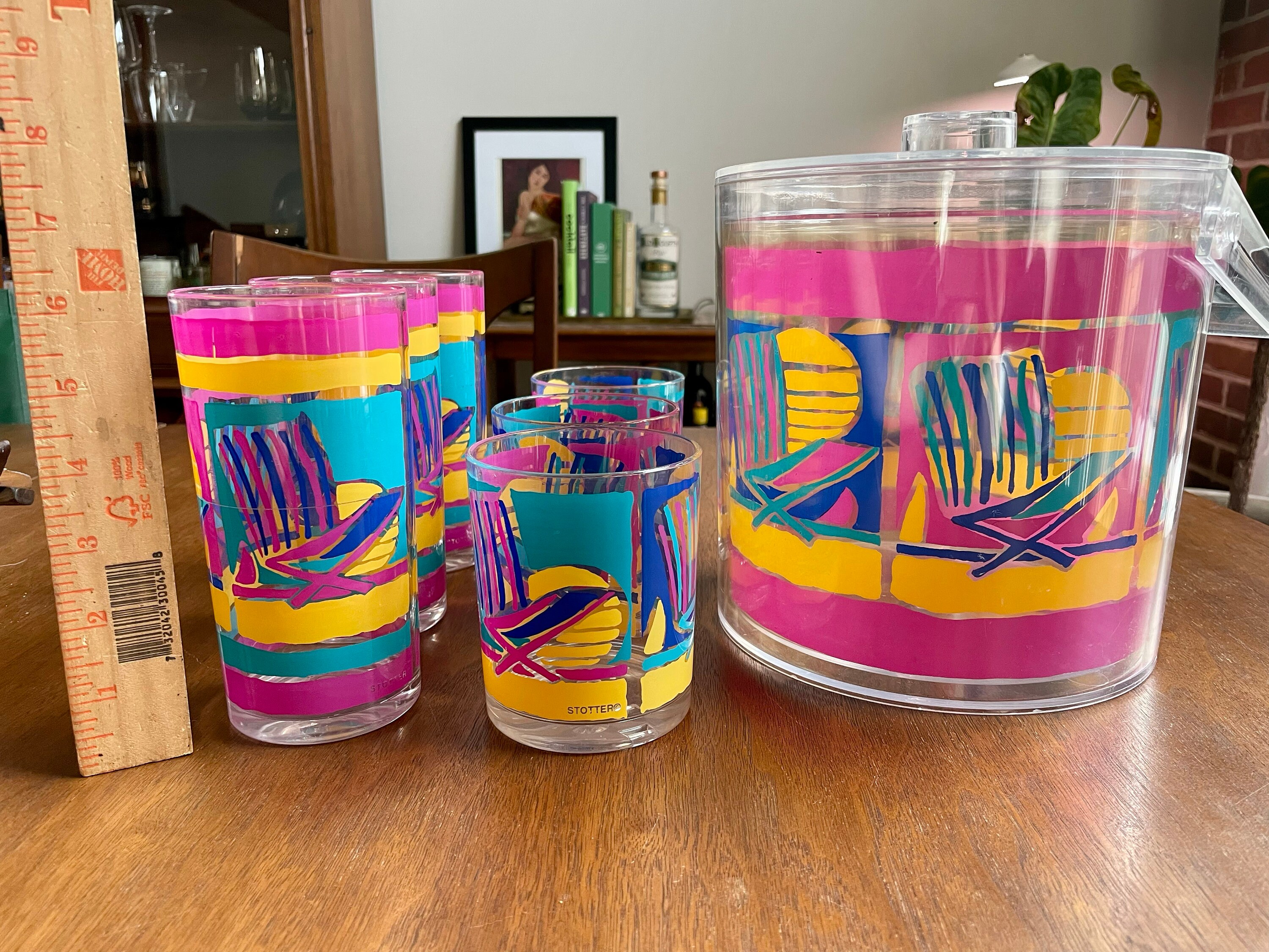 Vintage Stotter Acrylic Plastic Cocktail Glasses and Ice Bucket | Pool ...