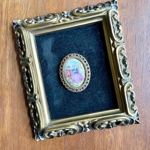 Petite Vintage Fragonard Porcelain Cameo Courting Couple Art in Gold Frame | Gallery Wall, Religious Art