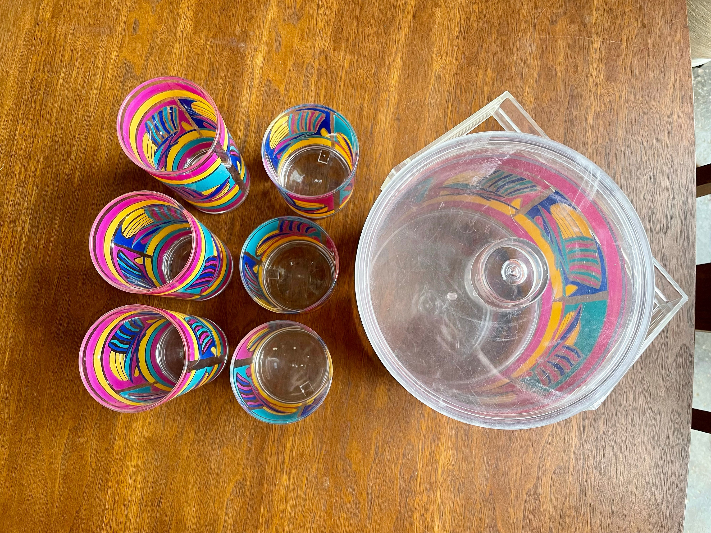 Vintage Stotter Acrylic Plastic Cocktail Glasses and Ice Bucket | Pool ...