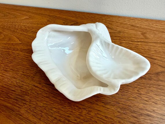 Vintage White Ceramic Double Shell Seashell Dish … - image 5