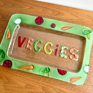Vintage Hand Blown VEGGIES Lori Siebert for Silvestri Art Glass Platter