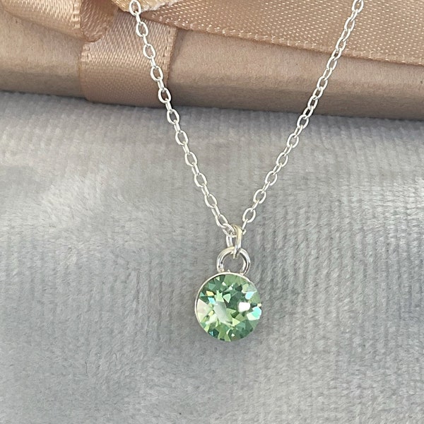 Sterling Silver Peridot Swarovski Crystal Pendant, August Birthstone Solitaire Charm Necklace, Minimalist Contemporary Jewelry