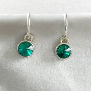 Emerald Swarovski Crystal Earrings: Sterling Silver May Birthstone Huggies