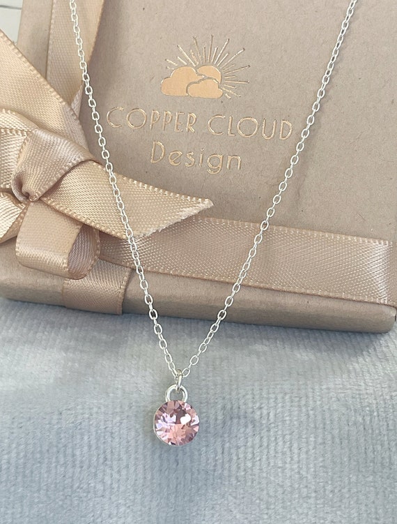 Pink Tourmaline Colour Swarovski Crystal Silver Pendant, Minimalist  Sterling Solitaire Necklace, October Birthstone Gift, Birthday Gift Her -  Etsy