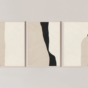 Neutral Wall Art Set of 3, earth tone print, Mid-Century modern art, Neutral poster, Ivory Black Wall Art, Immediate printing.