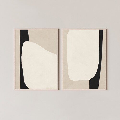 Neutral Wall Art Set of 2 Earth Tone Print Midcentury Etsy