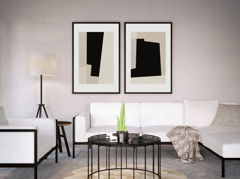 Neutral Wall Art Set of 2 Abstract Art Print Midcentury Etsy